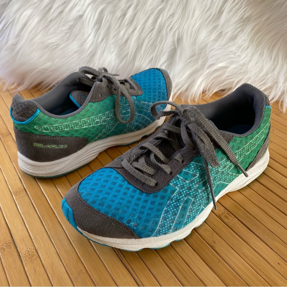 Asics Sz 8 Sneakers Gray Ombre Blue Green Colorway Mesh Gel-Kali 33 Lace-up Rare - Picture 11 of 12